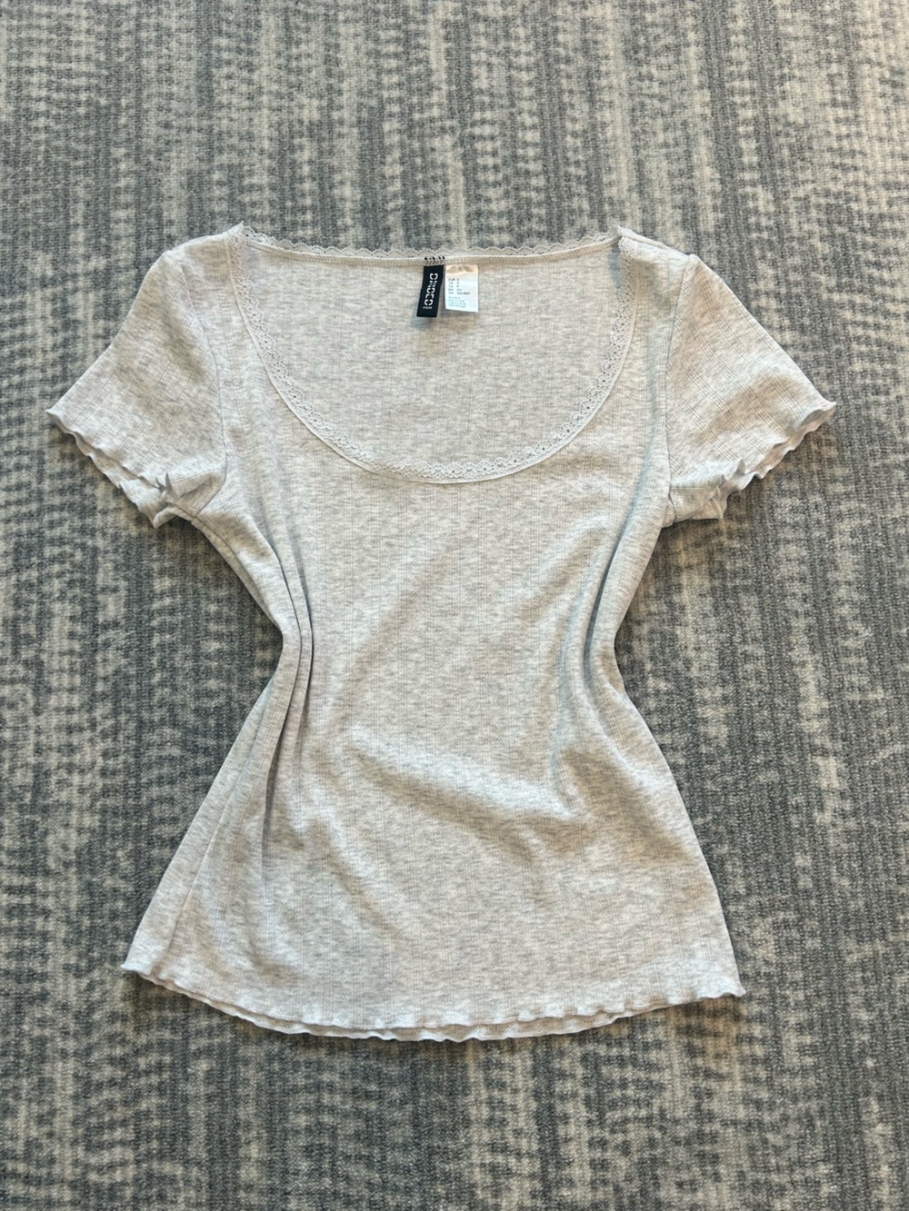 Gray Lace Trim Scoop Neck Top
